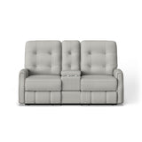 Devon Transitional Fabric Power Reclining Loveseat With Console, Power Headrests & Nailhead Trim | Flexsteel