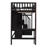 Twin size Loft Bed with Bookshelf,Drawers,Desk,and Wardrobe-Espresso - Home Elegance USA