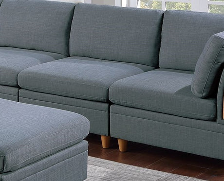 Contemporary Living Room Furniture 6pc Modular Corner Sectional Set Steel Dorris Fabric Couch 2x Wedges 3x Armless Chair And 1x Ottoman - sold by Home Elegance USA