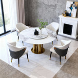 59' Round Dining Table with 360° Smooth Lazy Susan, Stain & Heat Resistant Sintered Stone Tabletop, Modern Minimalist Design for Kitchen, Dining Room, Compact Spaces(4 chairs)