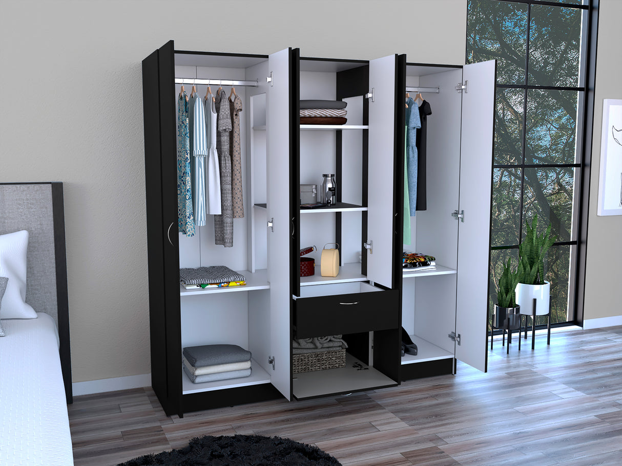 Six Doors Armoire Maya, Bedroom, Black / White - sold by Home Elegance USA