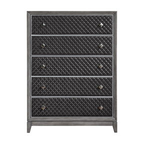 Modern Styling Bedroom 1pc Chest of 5 Drawers Faux Leather Upholstered Gray Classic Design Wooden Furniture