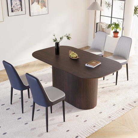 63 'medieval modern brown style MDF dining table and PU dining chair set 4. Assemble Desktop and black metal leg dining chair set, suitable for home&kitchen - sold by Home Elegance USA