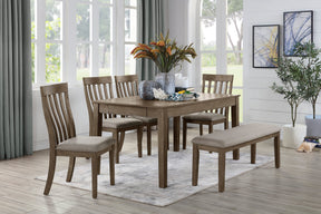 Country Casual Styling 6pc Dining Set Dining Table with Drawers Bench Side Chairs Wire Brushed Brown Finish Wooden Furniture - sold by Home Elegance USA