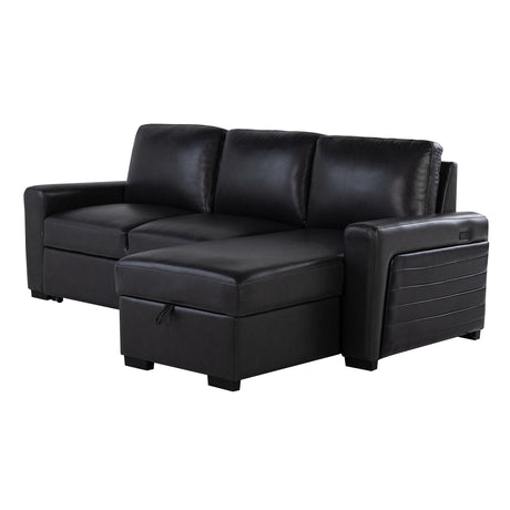 Montero Charcoal-Black Complete Sofabed with Pull-Out Bed, Wood Frame, Semi-Firm Seating, Drop-Down Table, USB and Cup Holders, Storage Chaise - sold by Home Elegance USA
