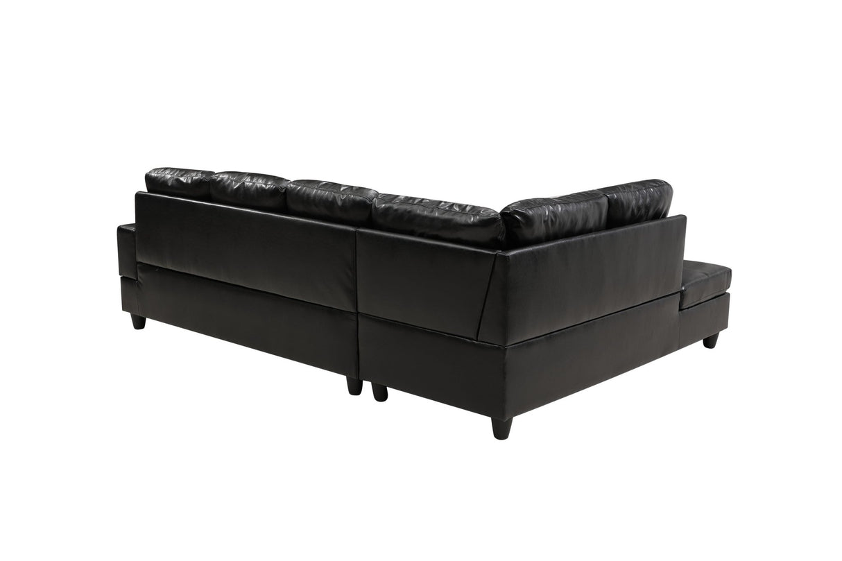 3 Piece Modular Sofa Set, (Black) Faux Leather Right Side Lounger with Free Storage Footrest | Home Elegance USA