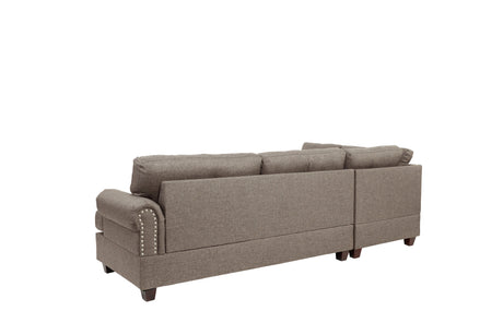Contemporary 3-pcs Sectional Sofa Mocha Dorris Fabric Cushion Sofa Chaise Ottoman Reversible Couch Pillows - sold by Home Elegance USA