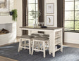 Antique White Finish 5pc Counter Height Set Multifunctional Counter Height Table with 4 Stools Brown Fabric Upholstered Nailhead Trim Dining Room Furniture - sold by Home Elegance USA