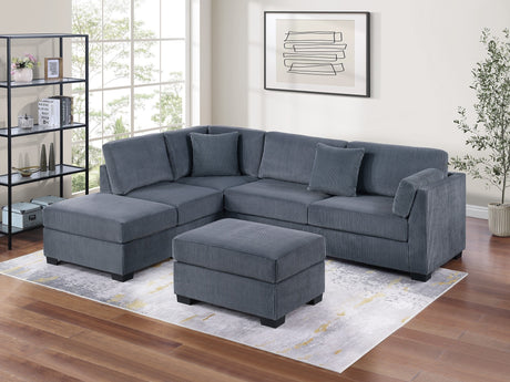 Contemporary Sectional Sofa Set Reversible L/R Chaise Sofa Dark Gray Corduroy Upholstered Pillows Living Room Furniture - sold by Home Elegance USA