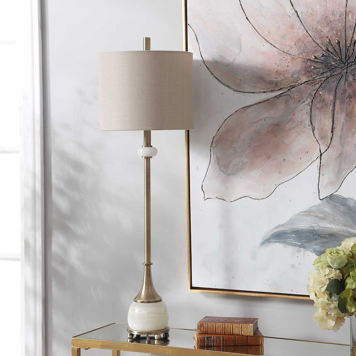 Natania Plated Buffet Lamp Brass - Yellow / Beige by Uttermost - View 4