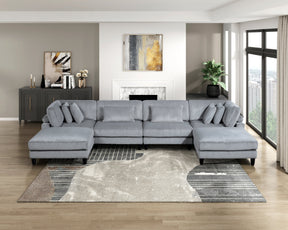 6pc Modular Sectional Set Gray Corduroy Upholstery 2x Armless Chairs 2x Corner Seats 2x Ottomans Pillows Living Room Furniture - sold by Home Elegance USA