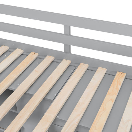 Twin Bunk Bed with Drawers, Wardrobe, Storage Shelves and Hydraulic Bed,Gray - sold by Home Elegance USA
