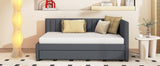 Upholstered Daybed with Trundle Twin Size Sofa Bed Frame No Box Spring Needed, Linen Fabric(Gray) - Home Elegance USA