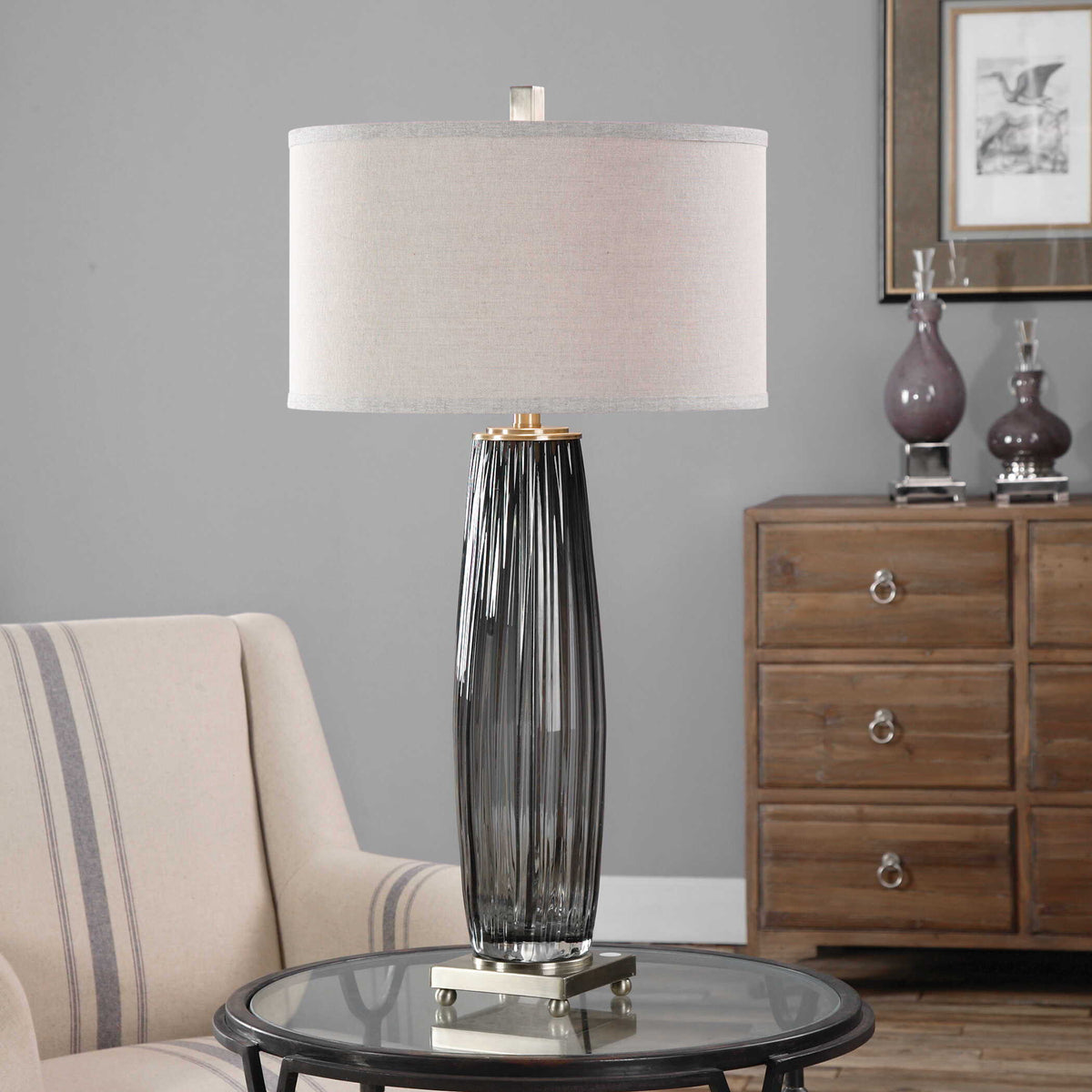 Vilminore Glass Table Lamp - Gray / Beige by Uttermost - View 2