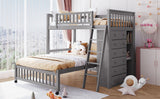 Wooden Twin Over Full Bunk Bed With Six Drawers And Flexible Shelves,Bottom Bed With Wheels,Gray(OLD SKU:LP000531AAE) - sold by Home Elegance USA
