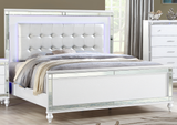 Sterling Queen Size Upholstered LED Bed made with wood in White Color (CA Inventory)