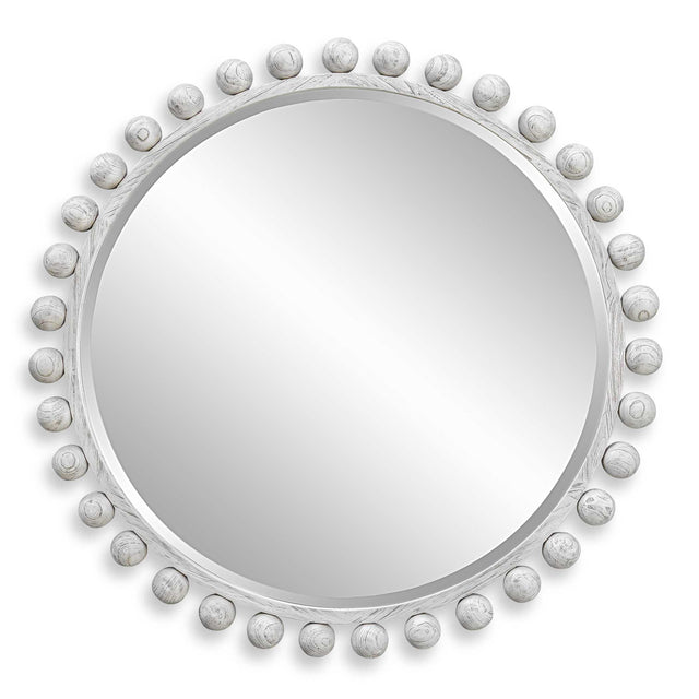 Cyra Wood Round Mirror Aged Ivory - Silver by Uttermost - View 1