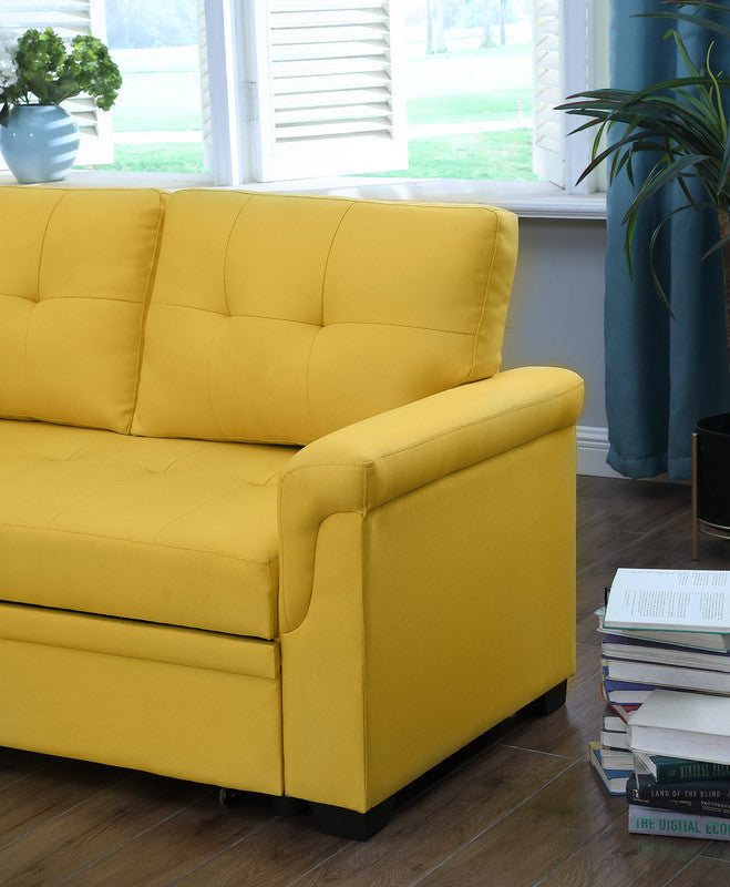 Lucca Yellow Linen Reversible Sleeper Sectional Sofa with Storage Chaise - Home Elegance USA