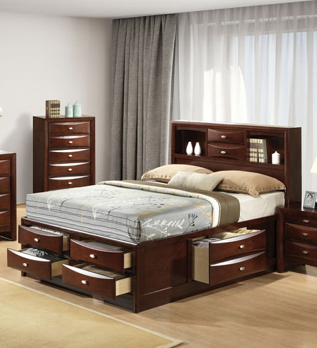 Contemporary Queen Size Bed 2x Nightstands Headboard Bookcase Cherry Color 3pc Set Bedroom Furniture - sold by Home Elegance USA