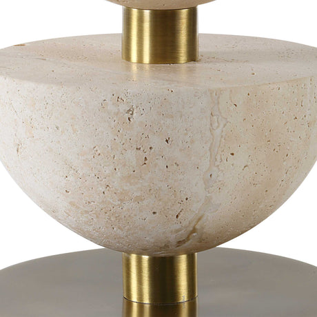 Hemisphere Travertine Table Lamp - Beige / Bronze by Uttermost - View 7