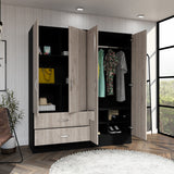 Bolton 160 Armoire, Six Shelves, Two Double Door Cabinets, Two Mirrors, Two Drawers, Rod Black / Light Gray - sold by Home Elegance USA