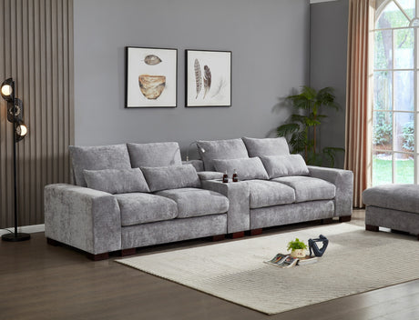 Modern Sectional Sofa Couch with Console,USB Charging Port,Reading Light,Cup Holder, Light Grey - sold by Home Elegance USA