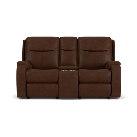 Penn Transitional Fabric Power Reclining Loveseat With Console & Power Headrests & Lumbar | Flexsteel
