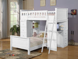 White Twin Loft Bed with Desk and Chest