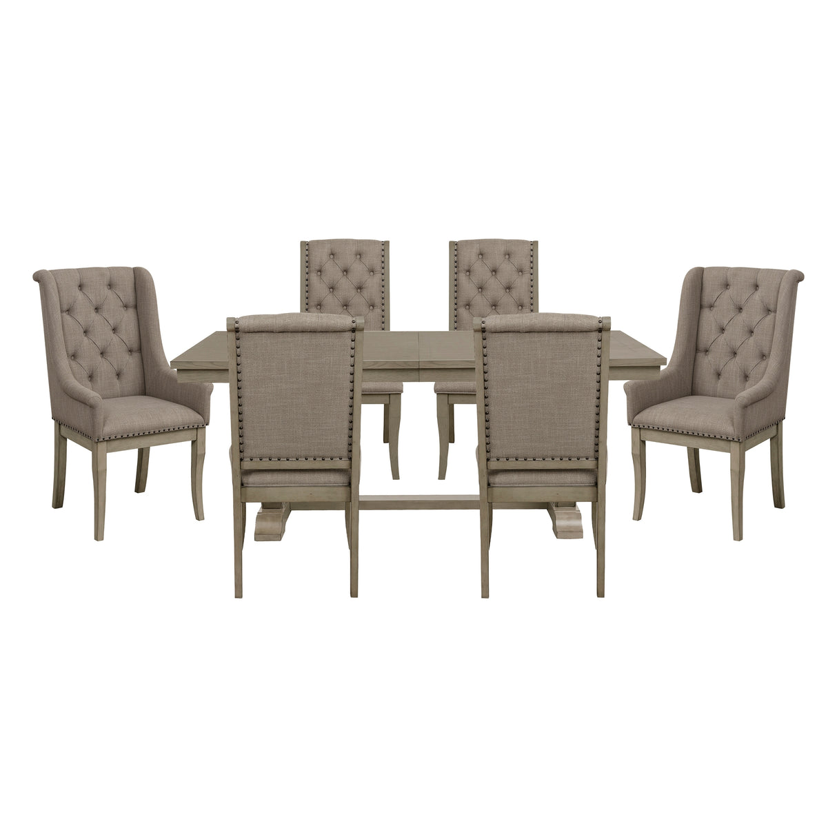 Classic Luxury Dining 7pc Extendable Table and Chairs Set Button Tufted Upholstered Self-Storing Leaf Traditional Design Furniture