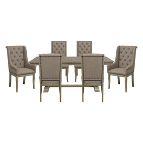 Classic Luxury Dining 7pc Extendable Table and Chairs Set Button Tufted Upholstered Self-Storing Leaf Traditional Design Furniture