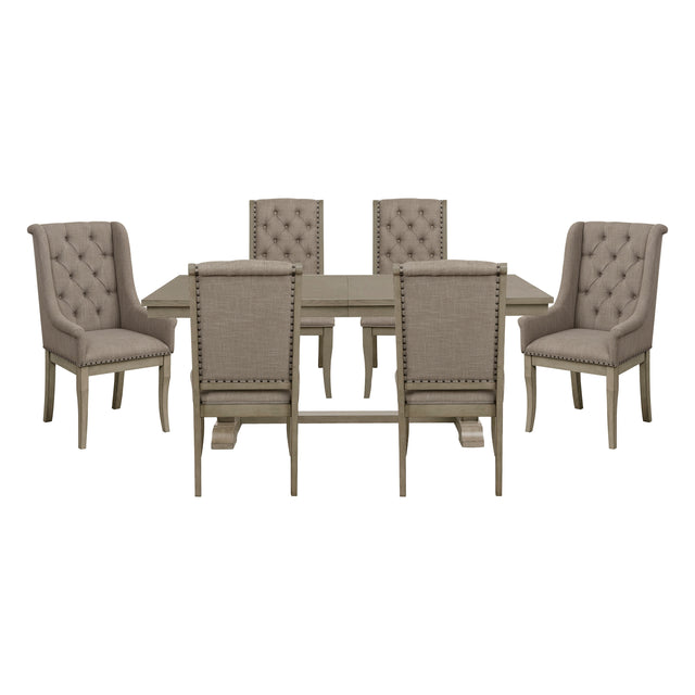 Classic Luxury Dining 7pc Extendable Table and Chairs Set Button Tufted Upholstered Self-Storing Leaf Traditional Design Furniture