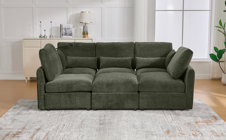 Modern Sectional Sofa Modular Sofa 85.4' U-shaped Sofa Couch Sofa Bed with Movable Ottoman, USB Ports, Phone Holder, Green Chenille - sold by Home Elegance USA