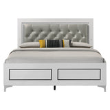 Contemporary White Finish Queen Size Platform Bed w LED Light Headboard Gray PU Upholstered Wooden Bedroom Furniture 1pc