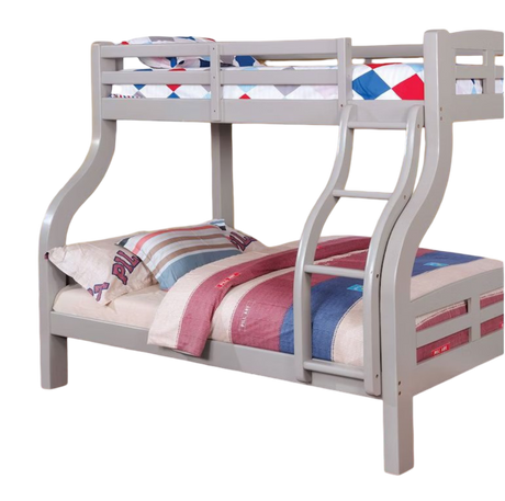 Transitional Style Twin Over Full Bunk Bed Attached Curved Ladder Upper Bed Rails Bold & Curved Wood Design - sold by Home Elegance USA