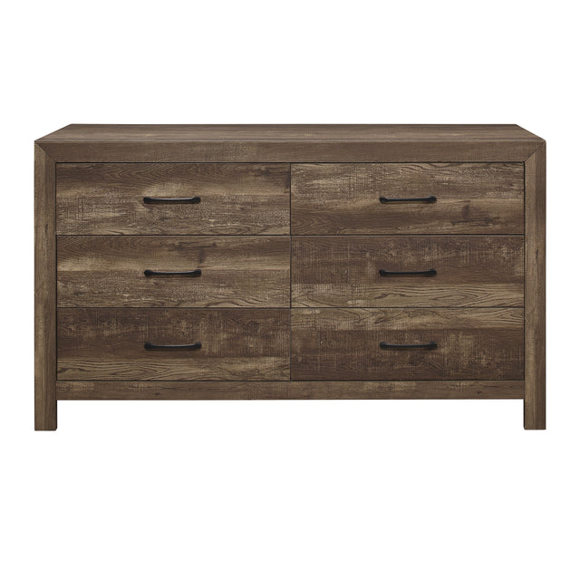 Rustic Brown Finish 1pc Dresser Black Handles Wooden Funiture Rustic Style