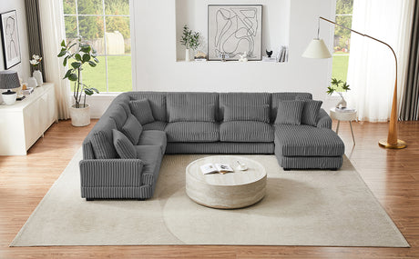 Modern Oversized U-shaped Sectional Sofa with Chaise Lounge in Dark Gray Corduroy, 129' - sold by Home Elegance USA