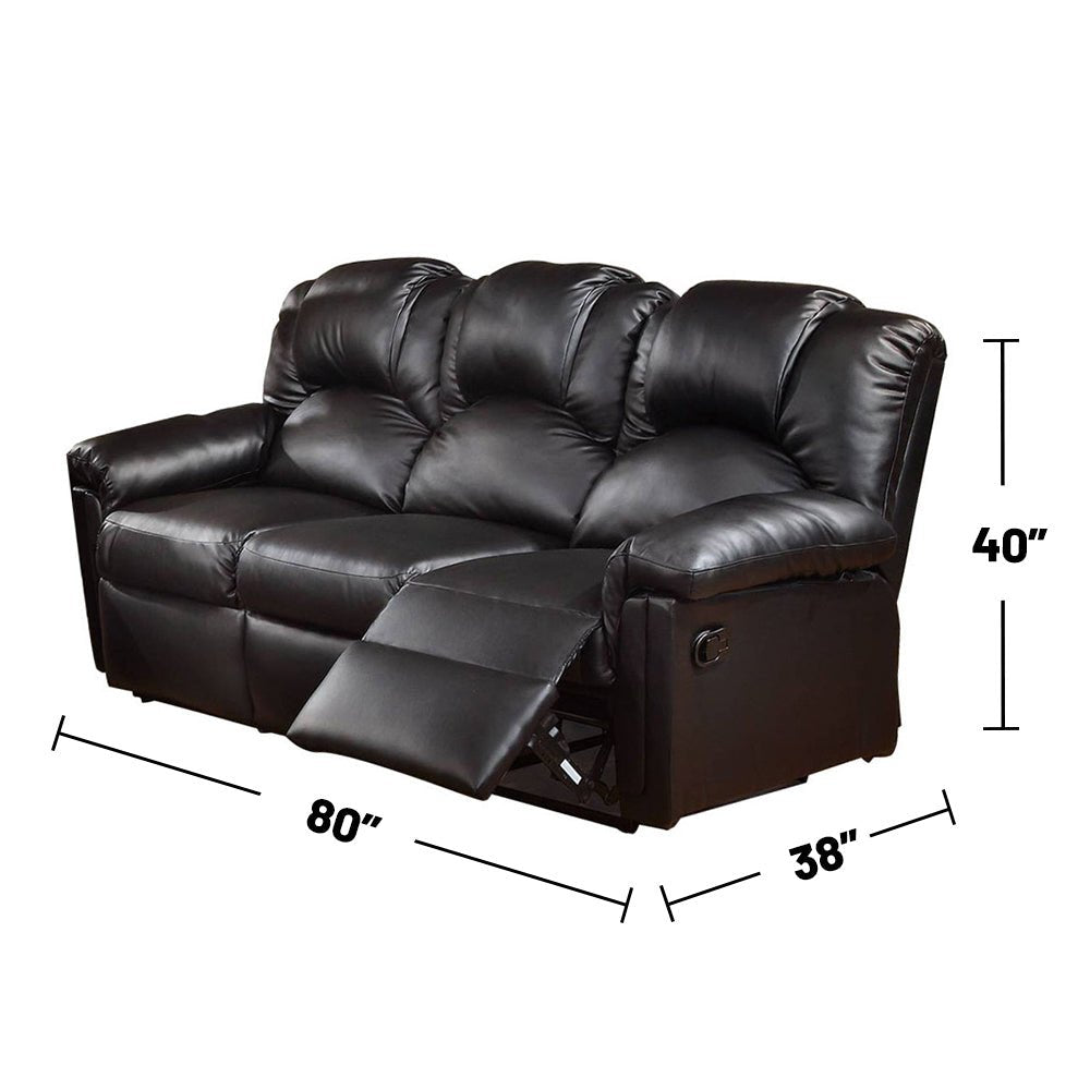 3 Seats Bonded Leather Manual Motion Reclining Sofa in Black | Home Elegance USA