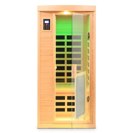 Low EMF Hemlock Far-Infrared Indoor Sauna with Heating Panels – One Person - sold by Home Elegance USA