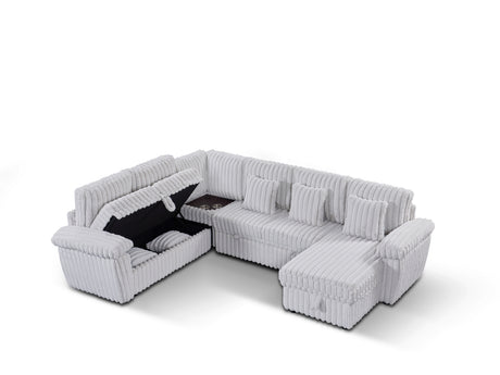 110-inch U-shaped corduroy super soft sectional sofa with storage and pull-out bed, corner coffee table with cup holder and USB port; suitable for living room, comfortable corduroy sectional sofa - sold by Home Elegance USA