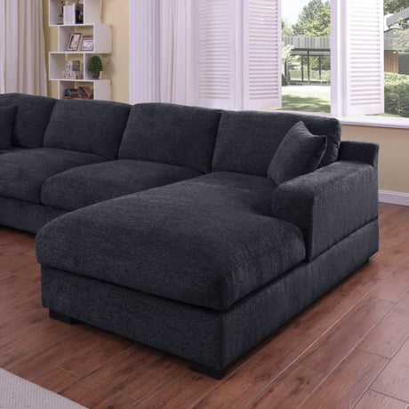 Celine 128'W Charcoal Chenille Fabric Corner Sectional Sofa with Right-Facing Chaise, Cupholders, and Charging Ports - sold by Home Elegance USA