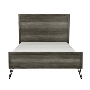 Unique Design 3-Tone Gray Finish 1pc Eastern King Bed Metal Legs Horizontal Slat Design Headboard Footboard Bedroom Furniture