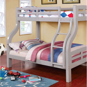 Transitional Style Twin Over Full Bunk Bed Attached Curved Ladder Upper Bed Rails Bold & Curved Wood Design - sold by Home Elegance USA