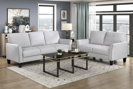Modern Contemporary Sofa Set 2pc Gray Upholstered Sofa Loveseat Plush Seat Comfort Durable Solid Wood Living Room Furniture