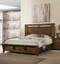 1pc Rustic Industrial Style Brown Finish Queen Size Panel Bed w Built in Bench Footboard Solid Wood Wooden Bedroom Furniture