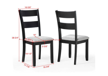 6pc Dining Set Rectangular Table Features Weathered Gray Finish Wood Grain Wide Slat Backs Padded Seats Upholstered Textured Neutral Fabric Chair Bench - sold by Home Elegance USA