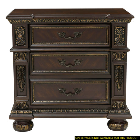 Traditional Design Dark Cherry Finish with Gold Tipping 1pc Nightstand of 3x Drawers Formal Style Bedroom Furniture