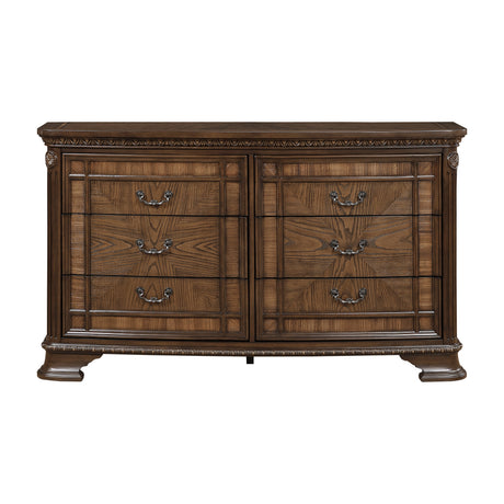 Elegant Design Traditional Dresser with 6x Storage Drawers Dark Brown Finish Wooden Formal Bedroom Furniture 1pc