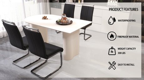63 'medieval modern cream style MDF dining table and PU armless dining chair set 4. Assemble Desktop and Silver plated metal leg dining chair set, suitable for home&kitchen - sold by Home Elegance USA