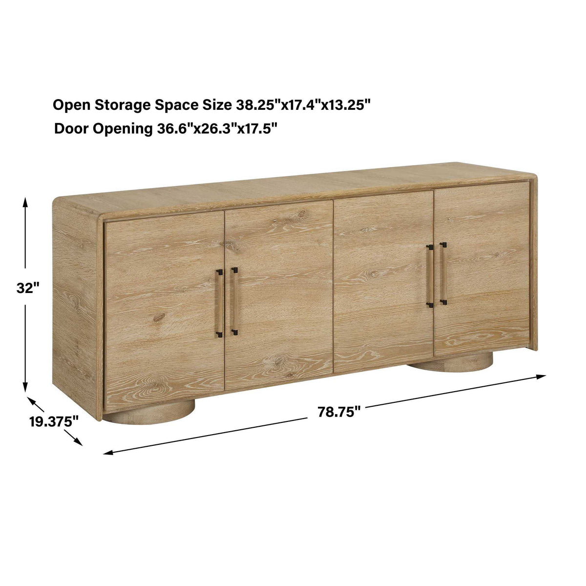 Evanston 4 Door Natural Oak Cabinet Woodtone - Light Brown by Uttermost - View 14