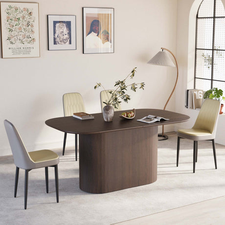 63 'medieval modern brown style MDF dining table and PU dining chair set 4. Assemble Desktop and black metal leg dining chair set, suitable for home&kitchen - sold by Home Elegance USA